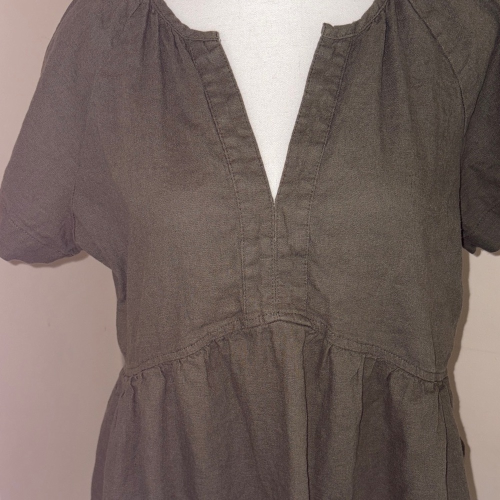 Universal Thread Olive Short-Sleeve V-Neck Women's linen dress - Picture 2 of 5